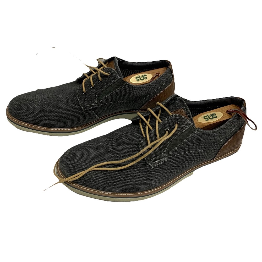 Nunn Bush Canvas Plain Toe Oxford Dress Shoes Mens 12 M Gray Brown‎ Lace Up